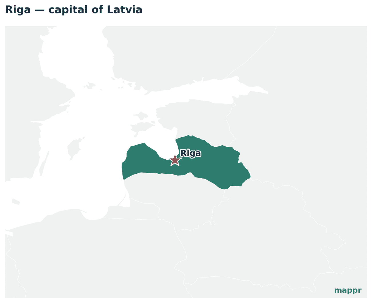 Map showing the location of Riga, the capital of Latvia