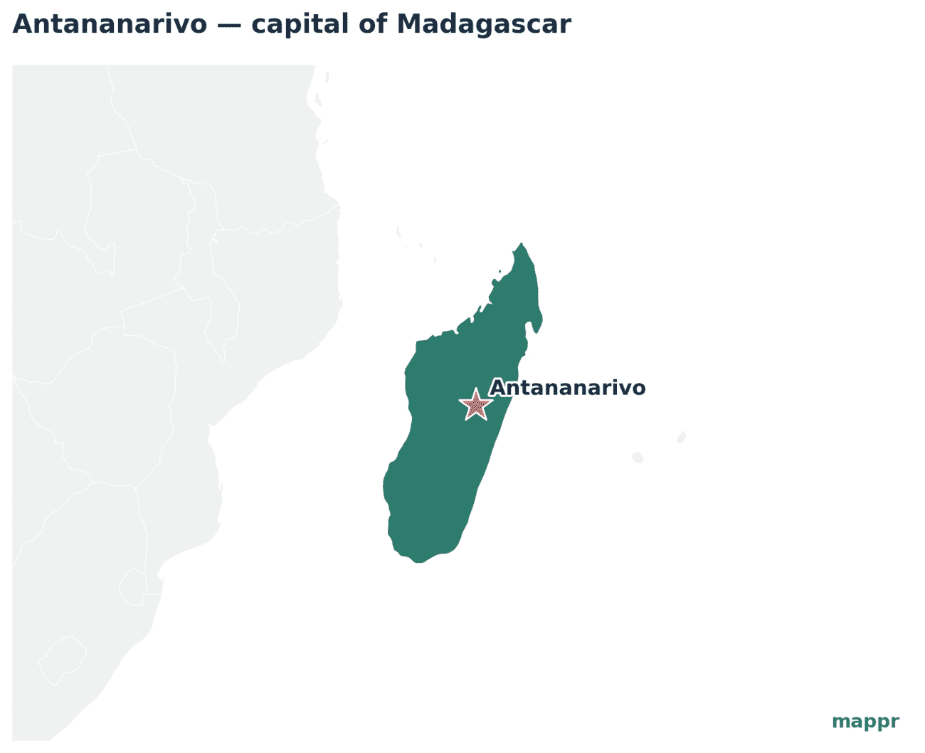 Map showing the location of Antananarivo, the capital of Madagascar