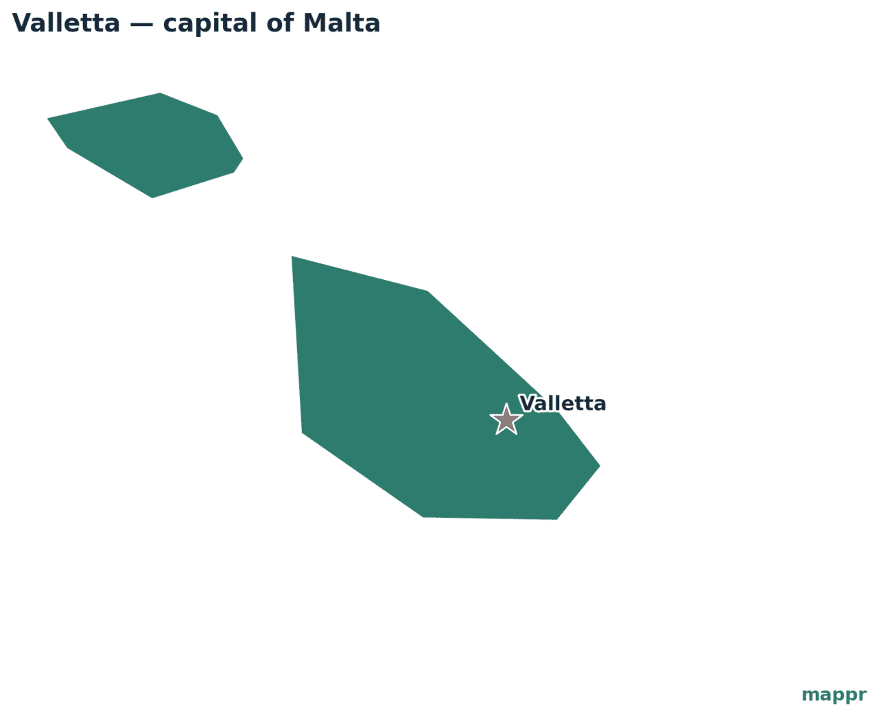 Map showing the location of Valletta, the capital of Malta