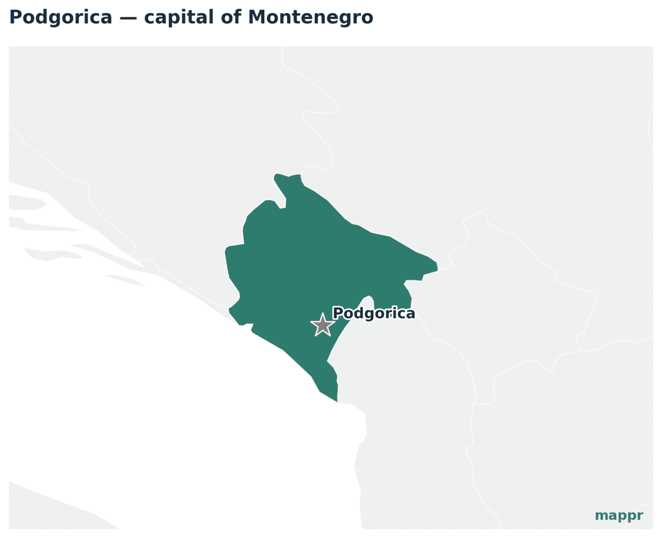 Map showing the location of Podgorica, the capital of Montenegro
