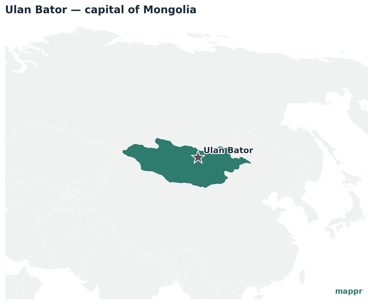 Map showing the location of Ulan Bator, the capital of Mongolia