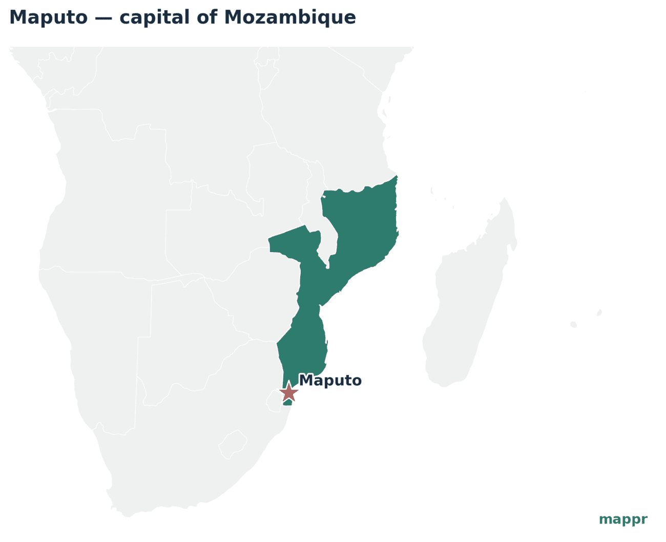 Map showing the location of Maputo, the capital of Mozambique