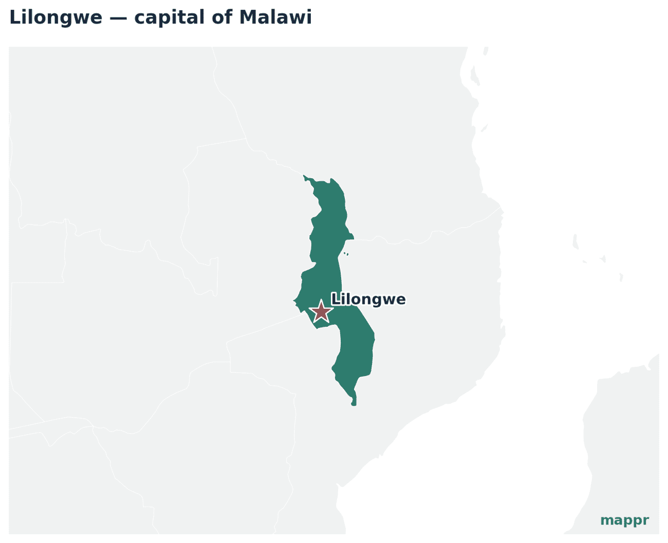 Map showing the location of Lilongwe, the capital of Malawi