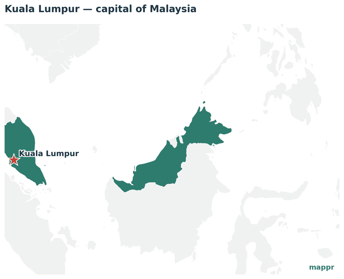 Map showing the location of Kuala Lumpur, the capital of Malaysia