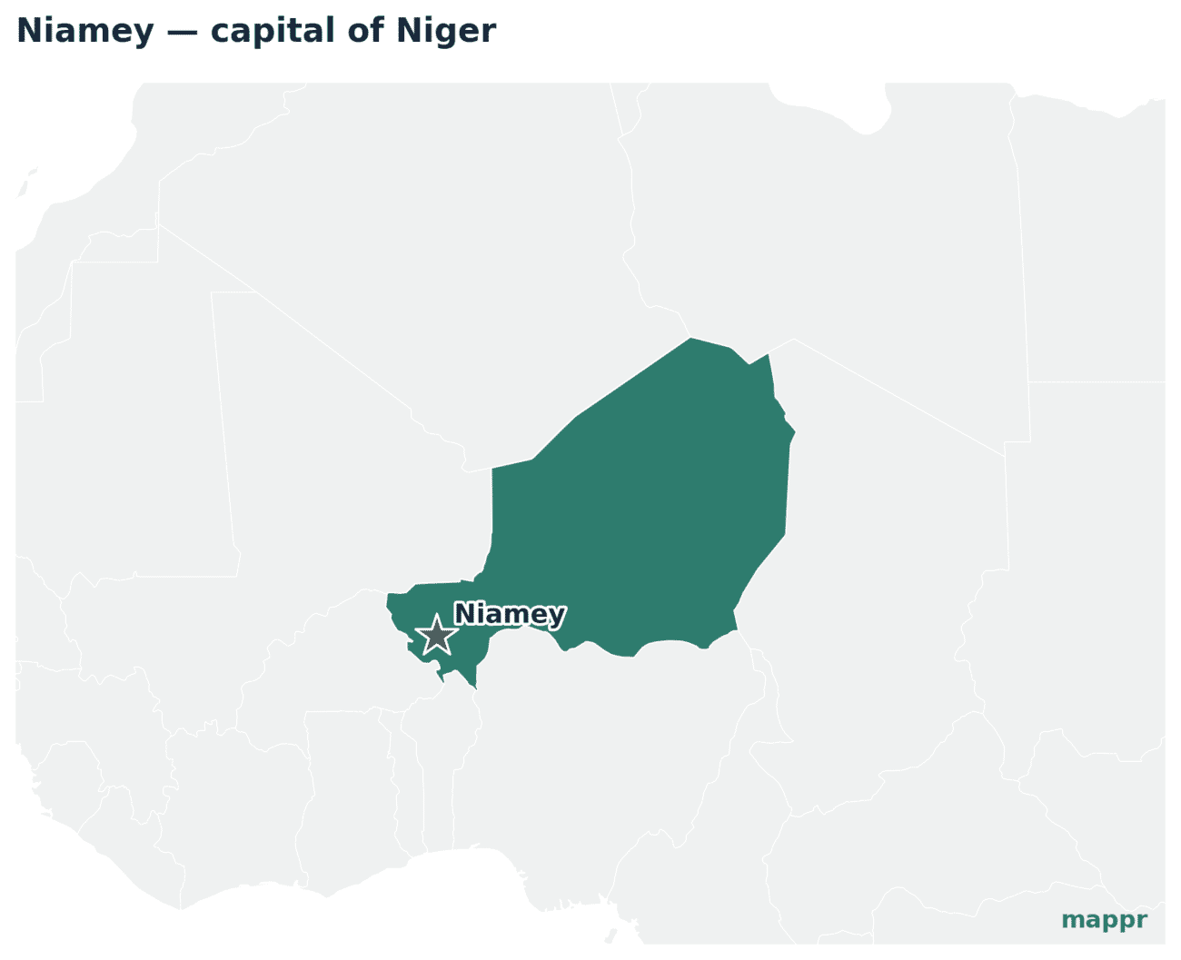 Map showing the location of Niamey, the capital of Niger