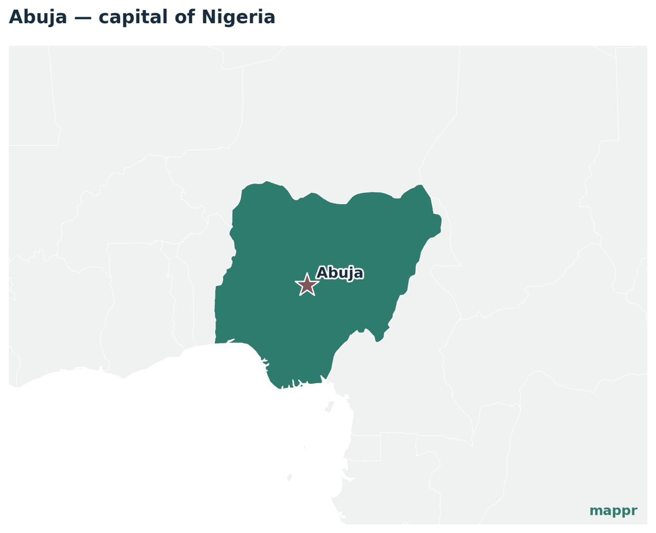 Map showing the location of Abuja, the capital of Nigeria