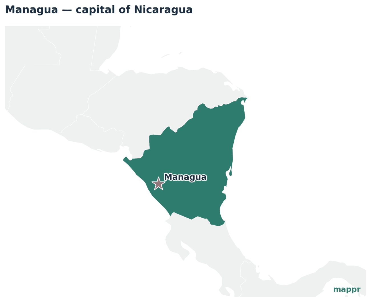 Map showing the location of Managua, the capital of Nicaragua