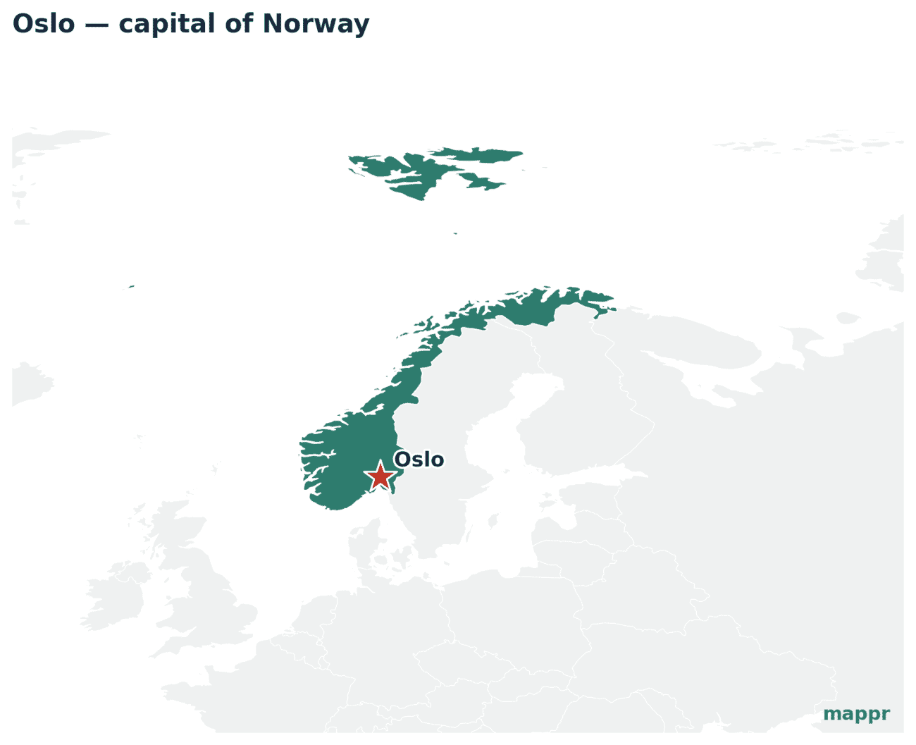 Map showing the location of Oslo, the capital of Norway