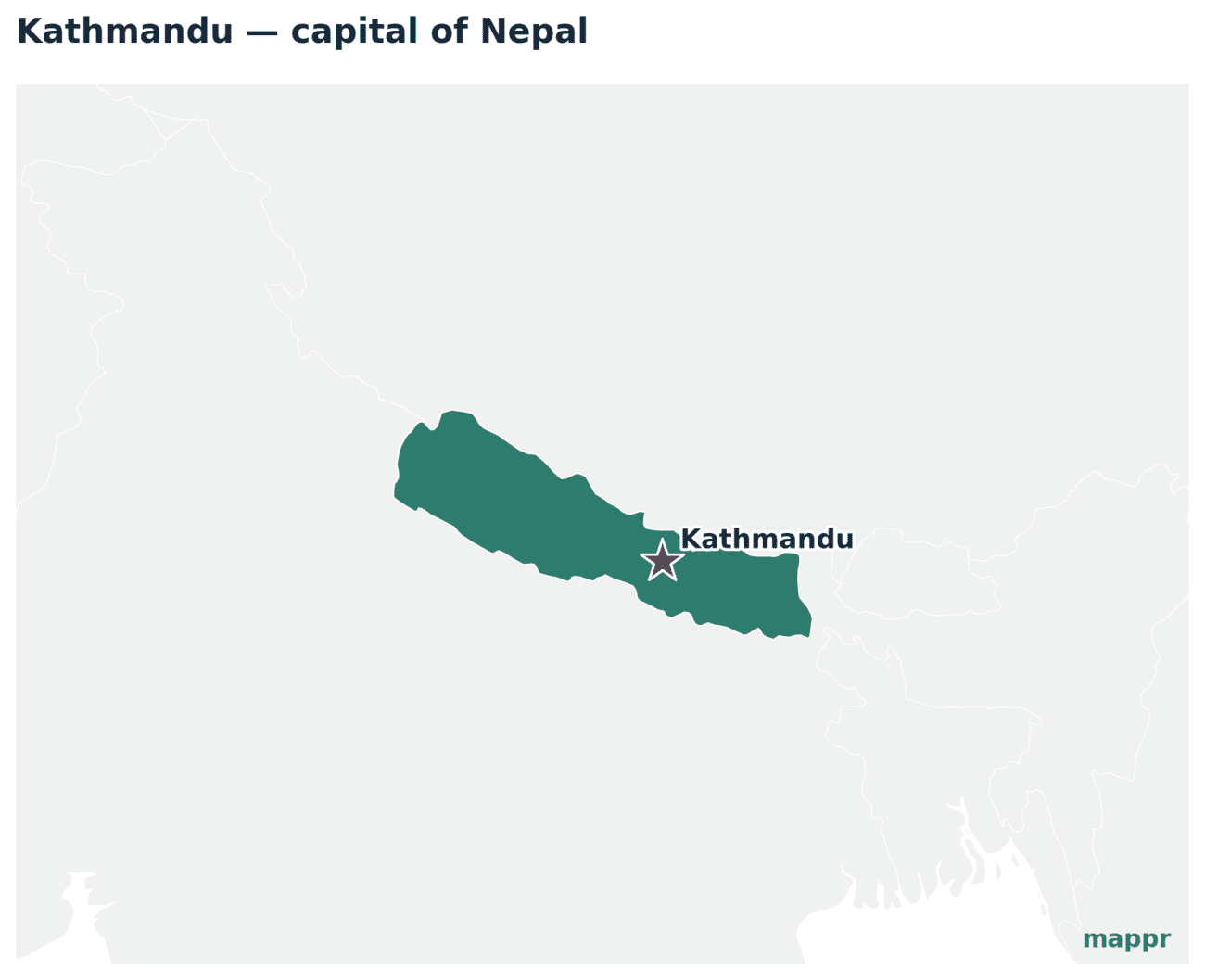 Map showing the location of Kathmandu, the capital of Nepal