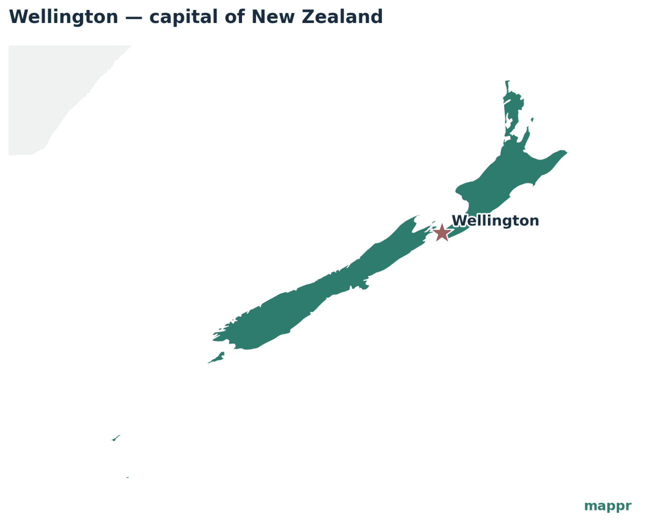 Map showing the location of Wellington, the capital of New Zealand