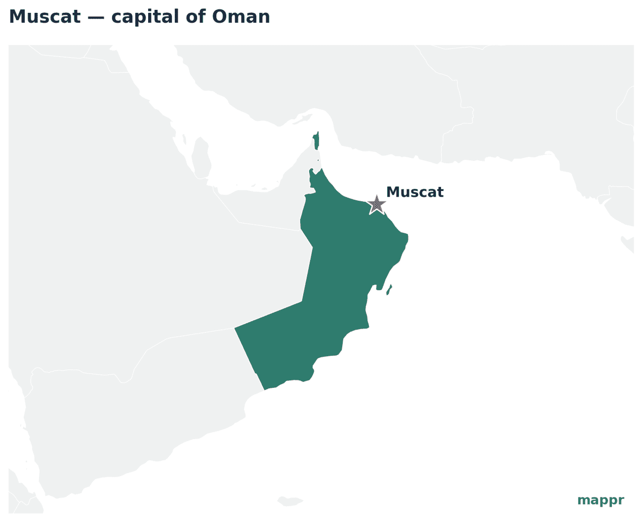 Map showing the location of Muscat, the capital of Oman