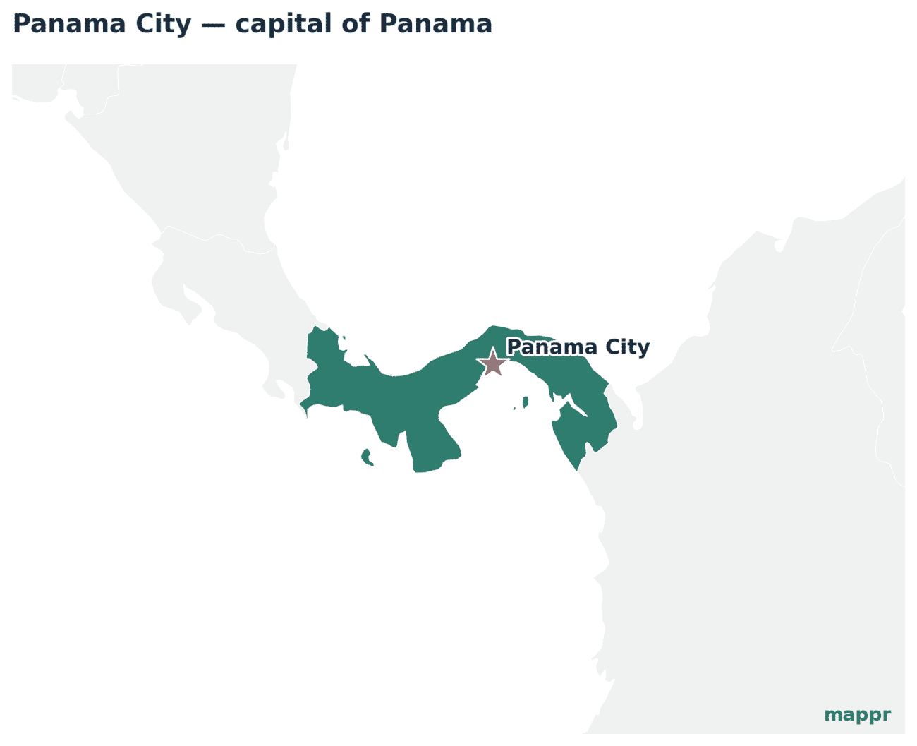Map showing the location of Panama City, the capital of Panama