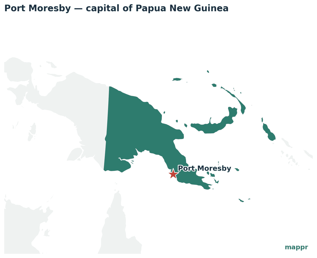 Map showing the location of Port Moresby, the capital of Papua New Guinea