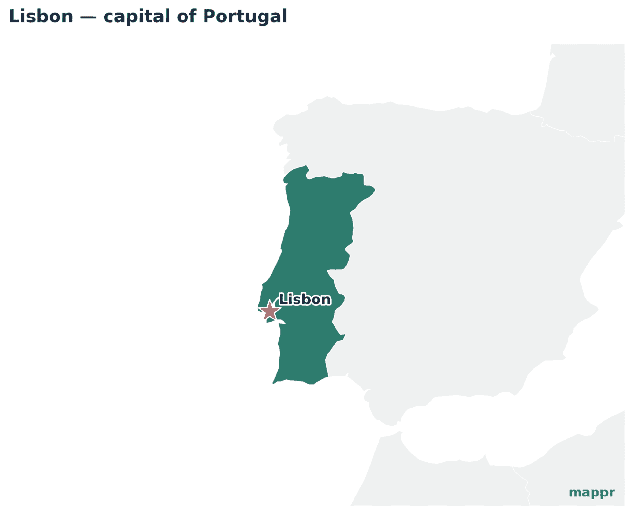 Map showing the location of Lisbon, the capital of Portugal