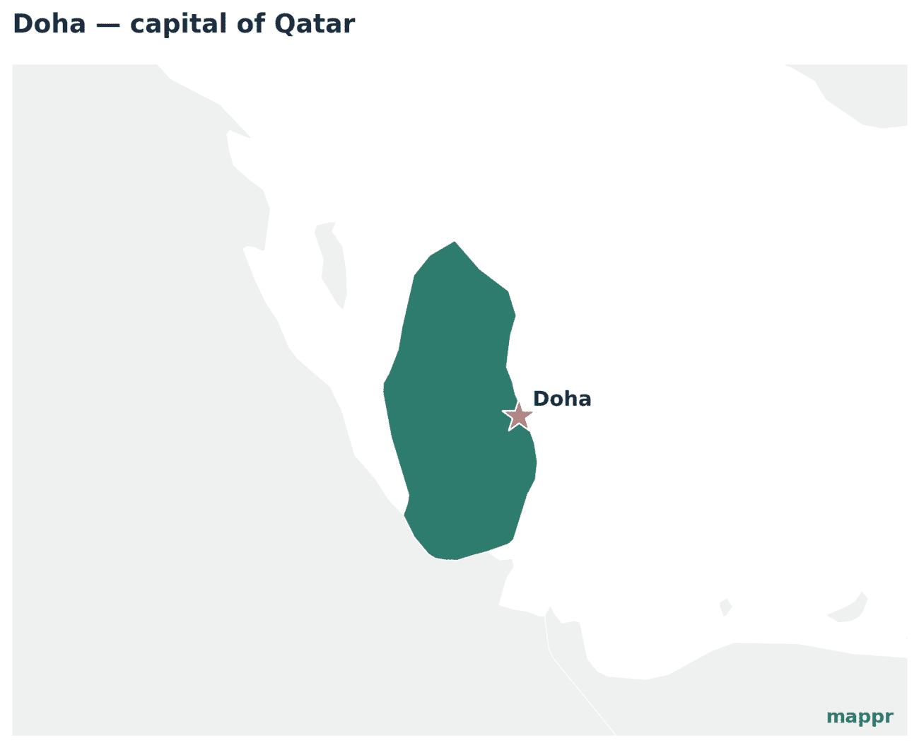 Map showing the location of Doha, the capital of Qatar