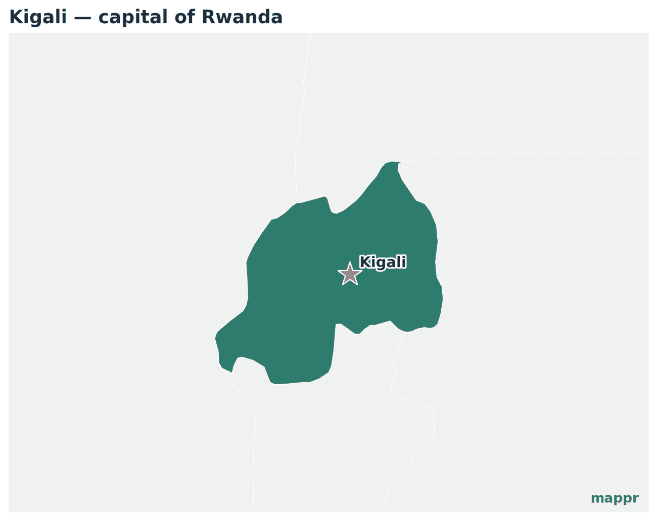 Map showing the location of Kigali, the capital of Rwanda