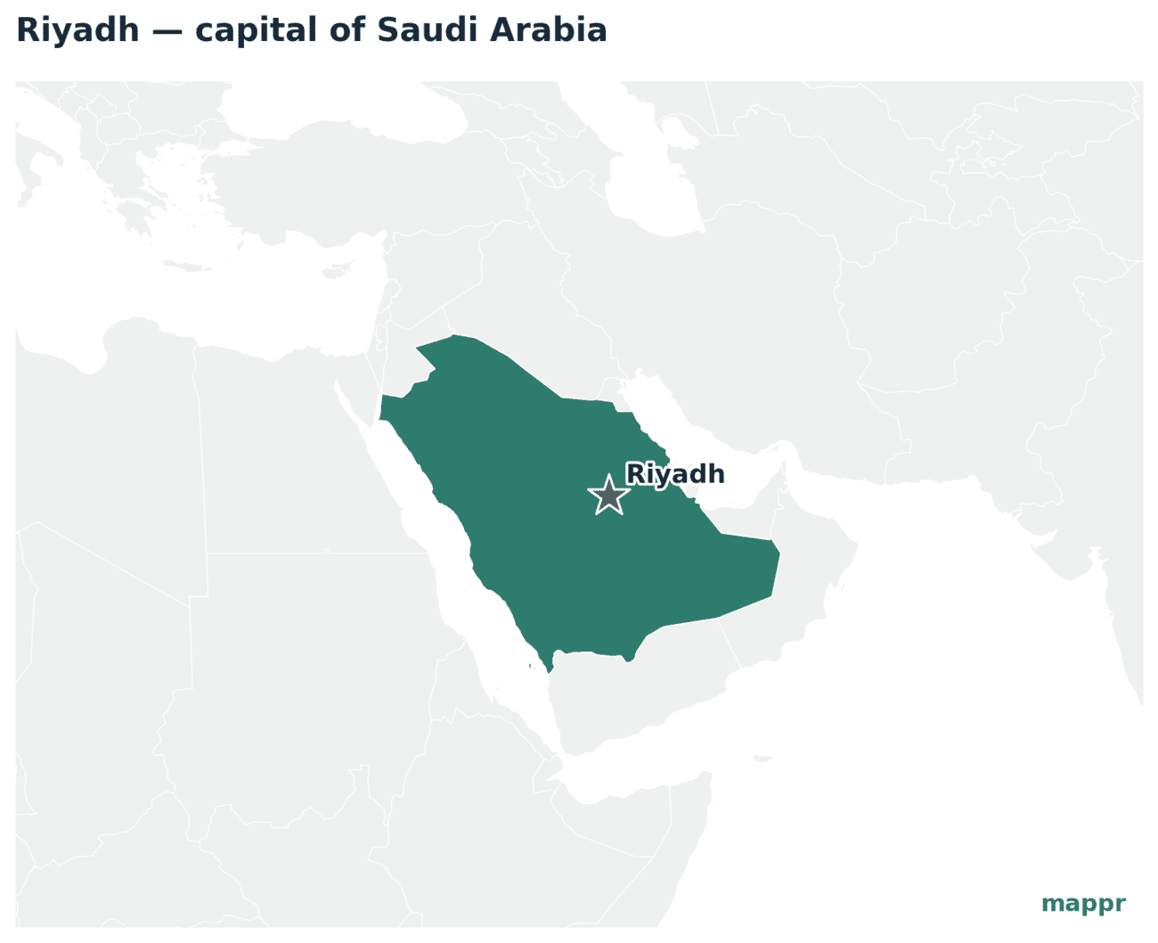 Map showing the location of Riyadh, the capital of Saudi Arabia