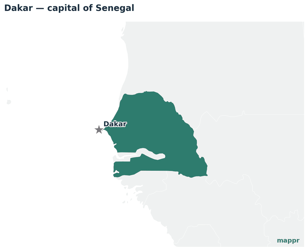 Map showing the location of Dakar, the capital of Senegal