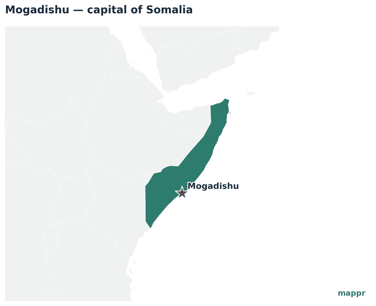 Map showing the location of Mogadishu, the capital of Somalia