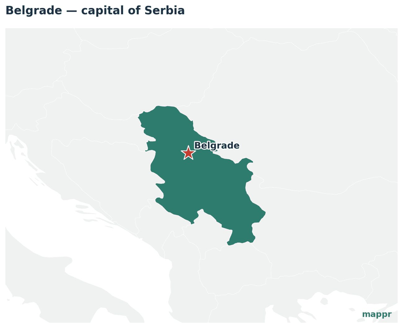Map showing the location of Belgrade, the capital of Serbia
