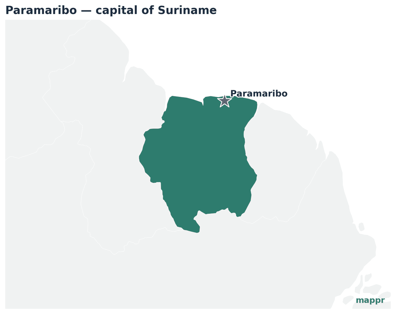 Map showing the location of Paramaribo, the capital of Suriname