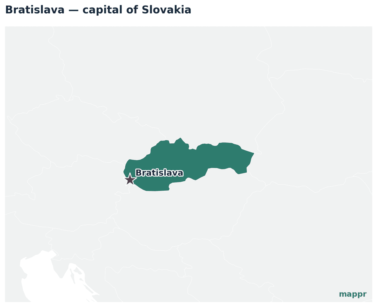 Map showing the location of Bratislava, the capital of Slovakia