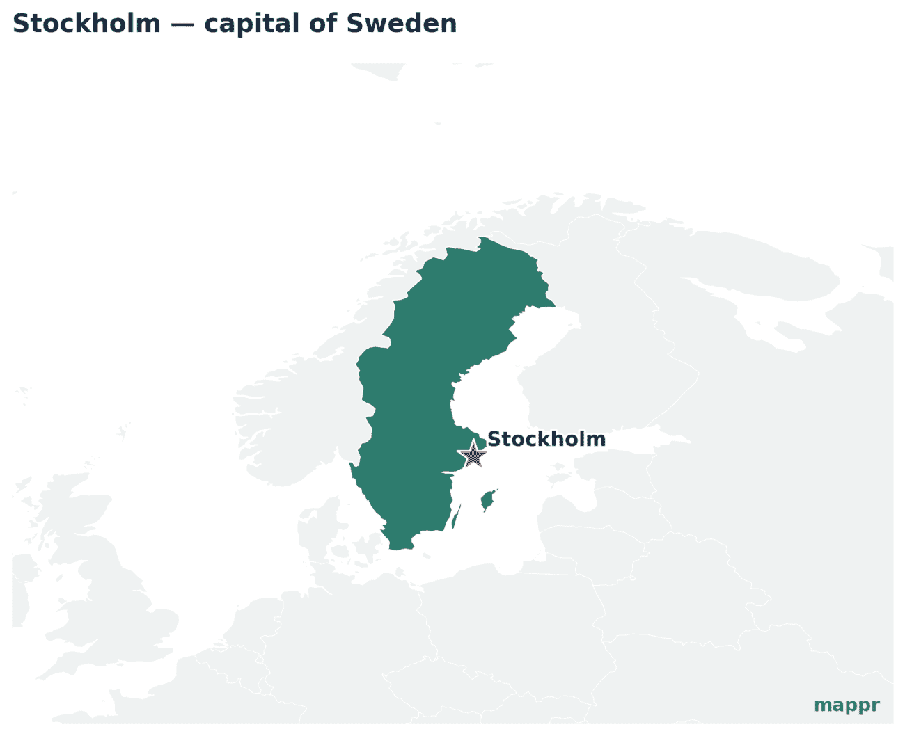 Map showing the location of Stockholm, the capital of Sweden