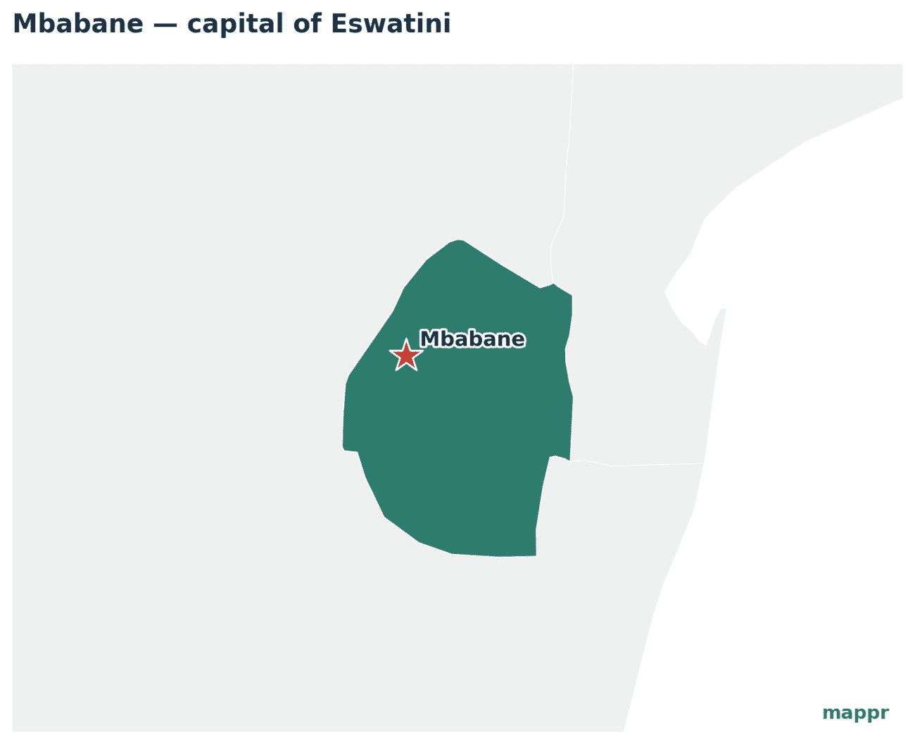 Map showing the location of Mbabane, the capital of Eswatini