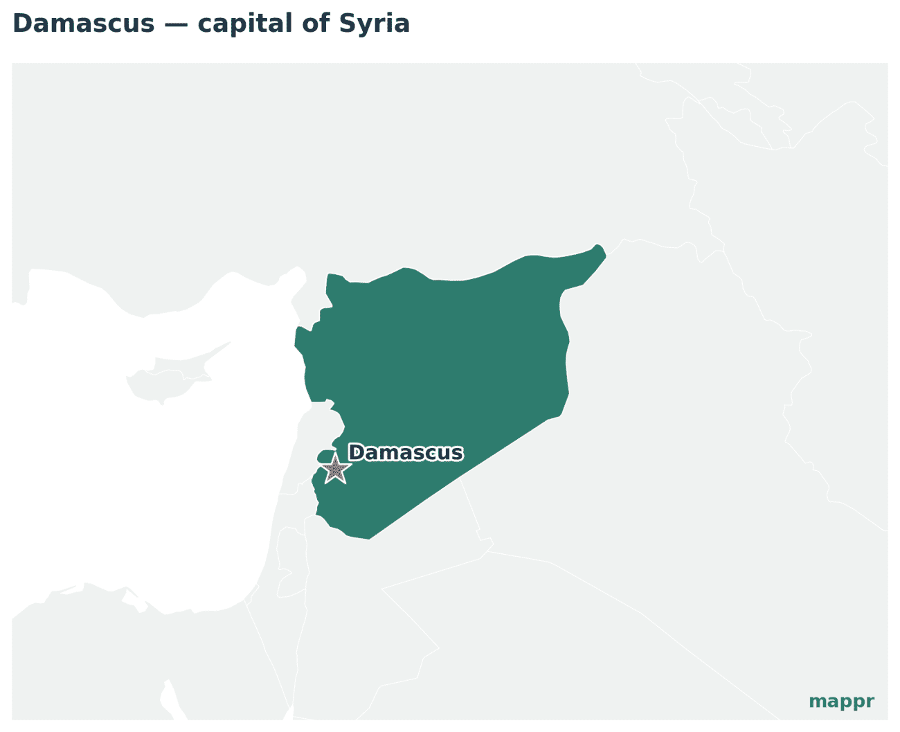 Map showing the location of Damascus, the capital of Syria