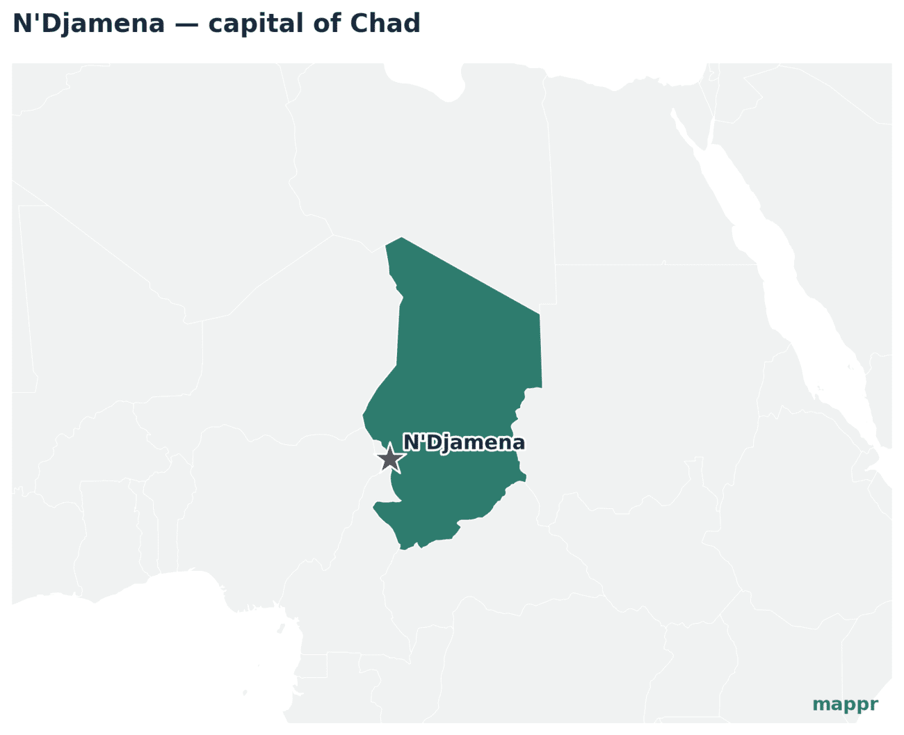 Map showing the location of N'Djamena, the capital of Chad