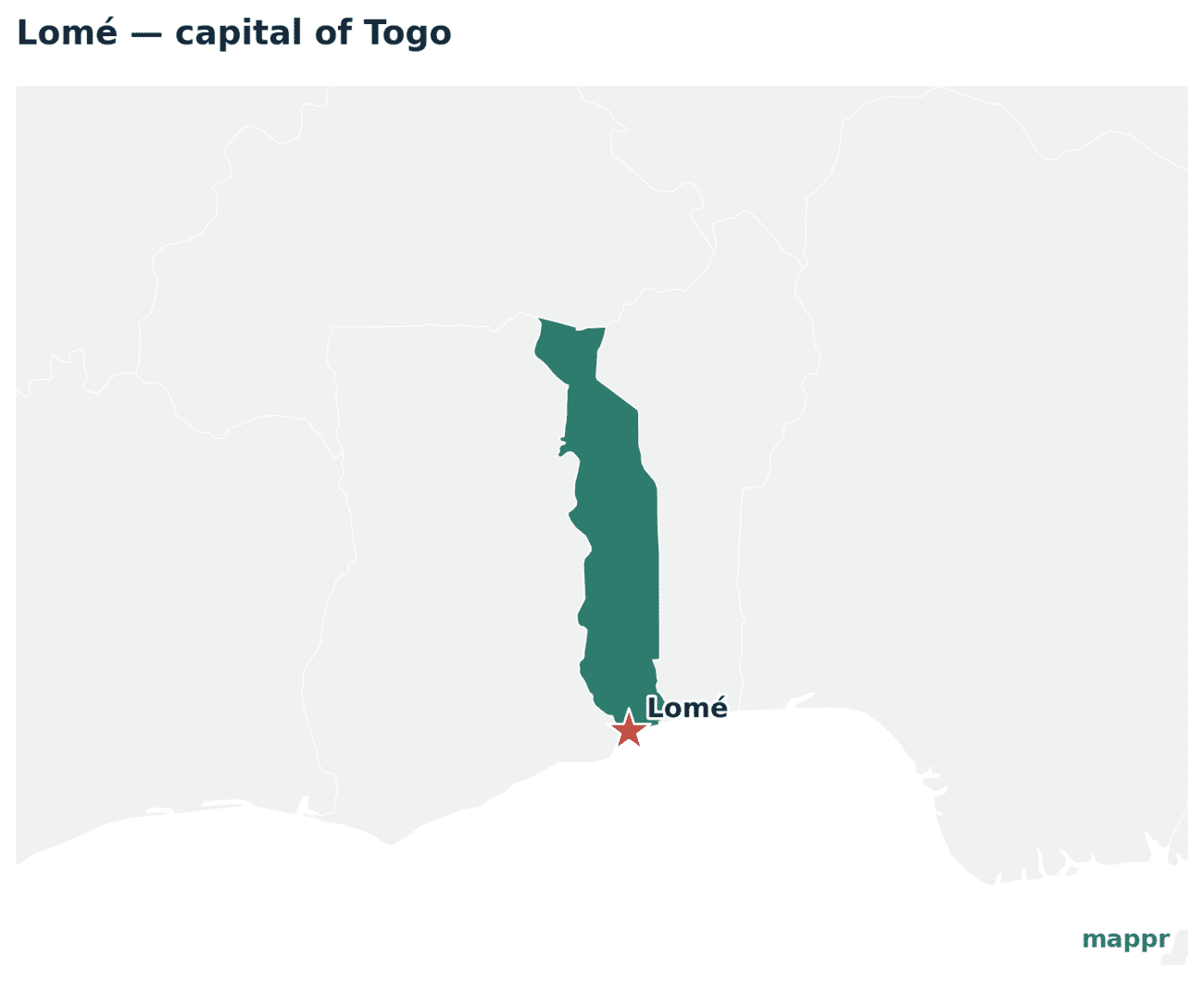 Map showing the location of Lomé, the capital of Togo
