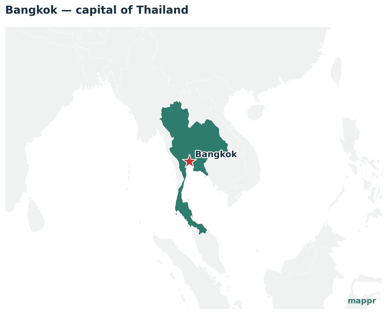 Map showing the location of Bangkok, the capital of Thailand