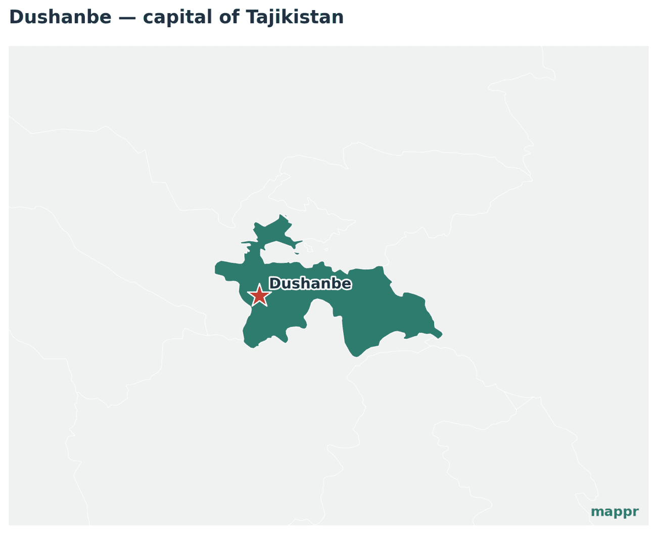 Map showing the location of Dushanbe, the capital of Tajikistan