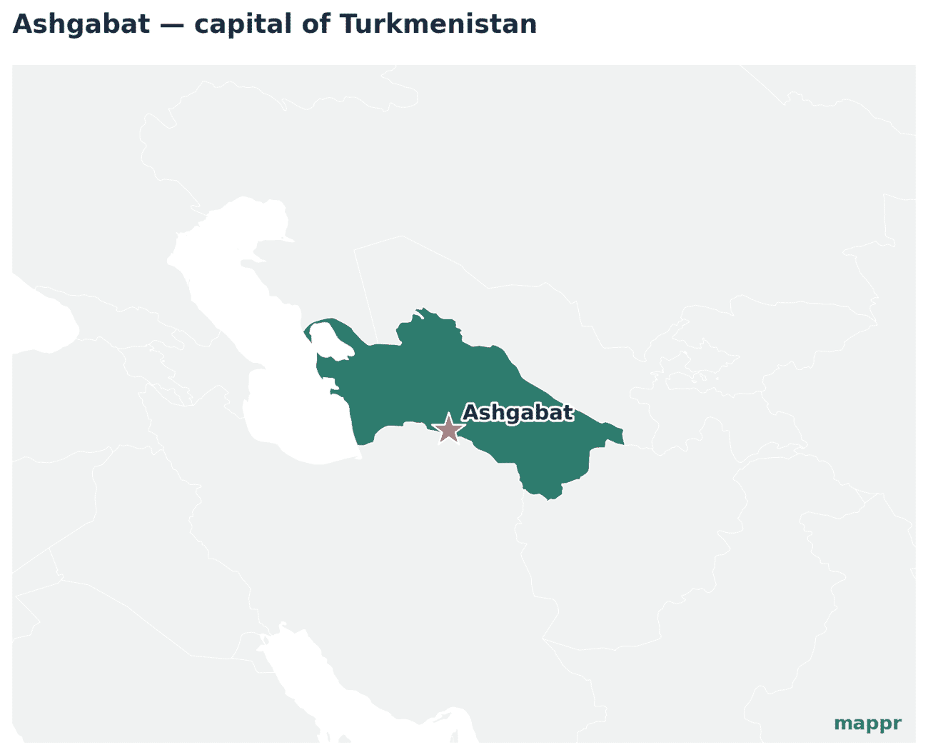 Map showing the location of Ashgabat, the capital of Turkmenistan
