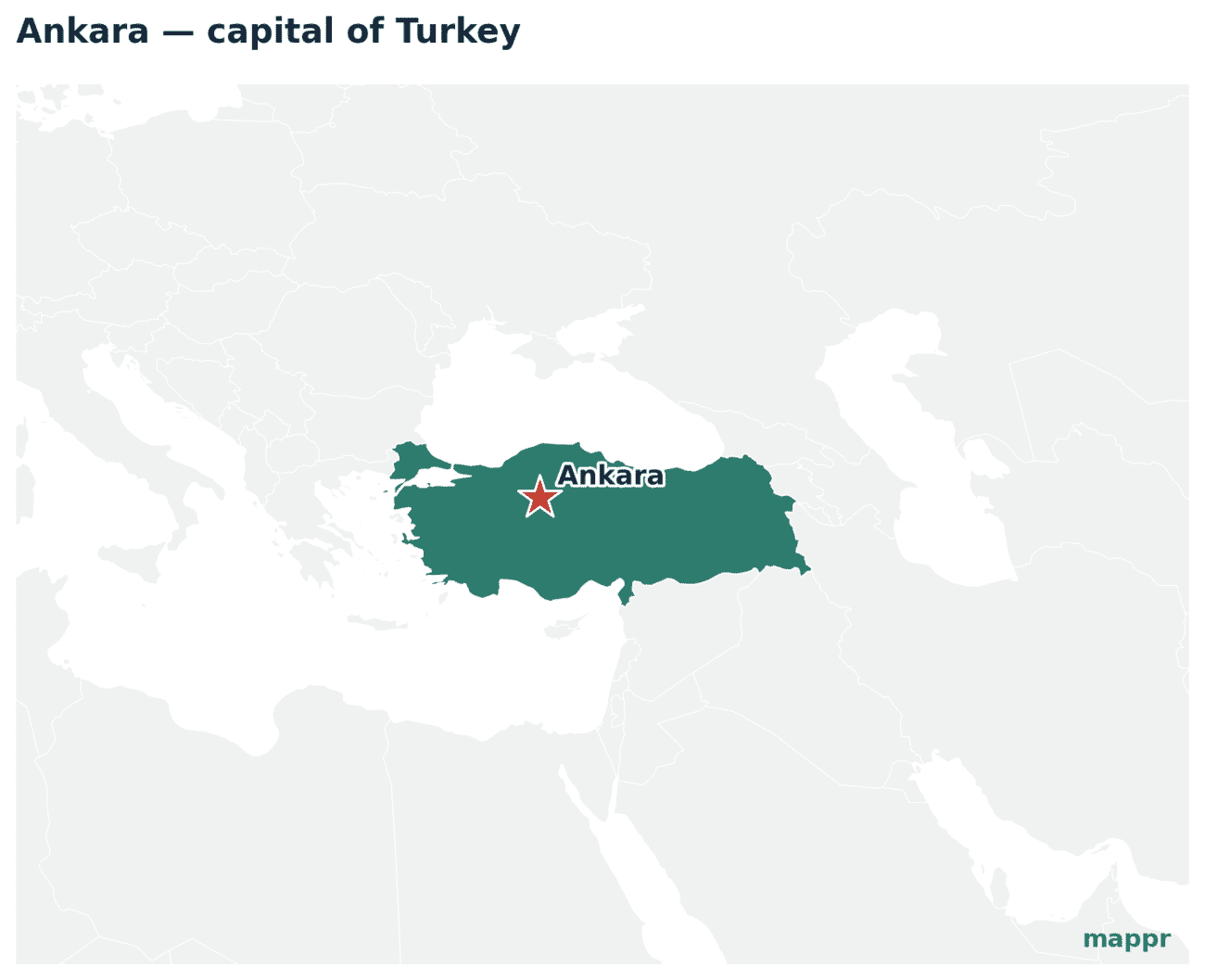 Map showing the location of Ankara, the capital of Turkey
