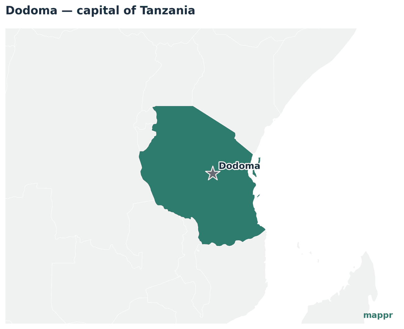 Map showing the location of Dodoma, the capital of Tanzania