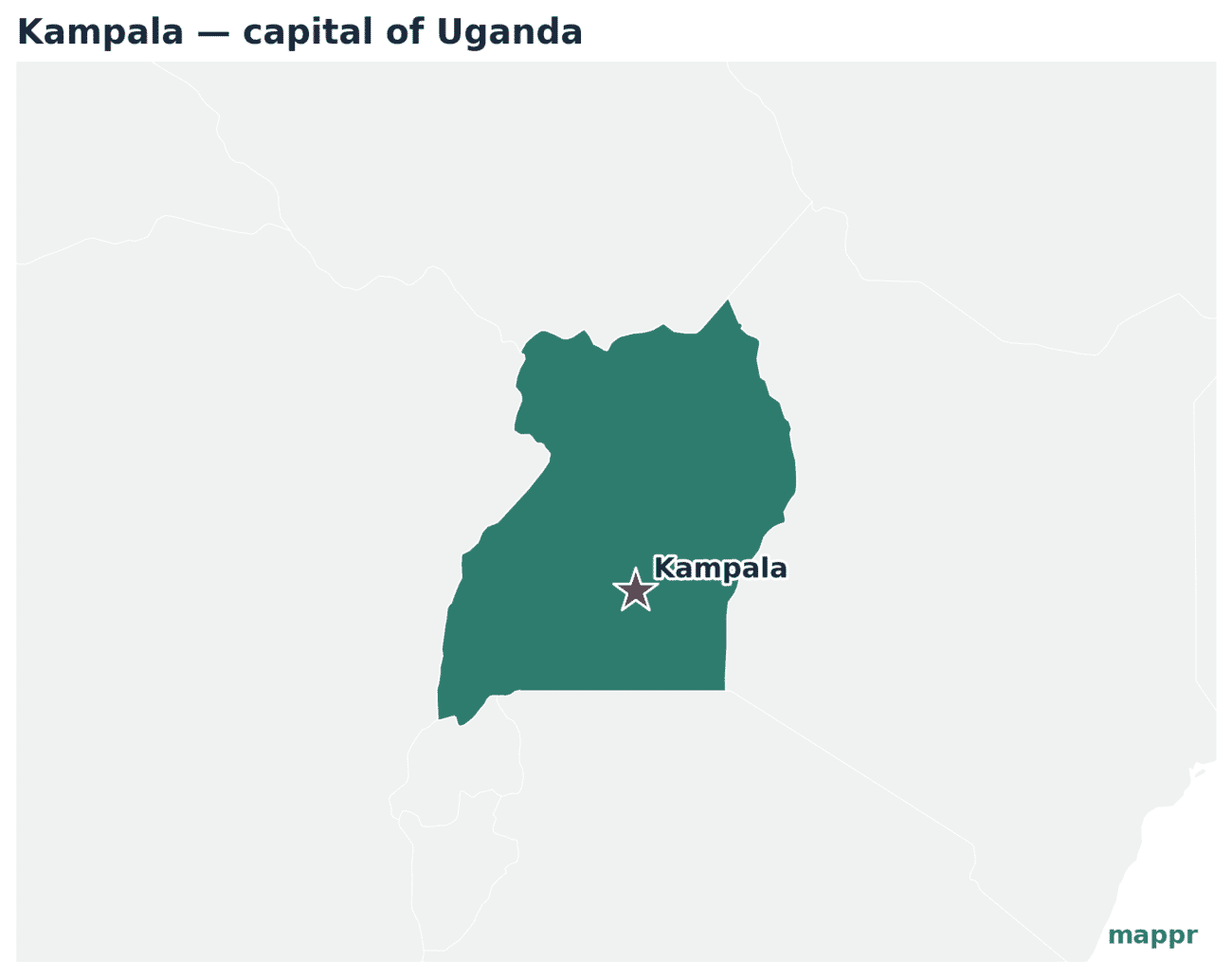 Map showing the location of Kampala, the capital of Uganda