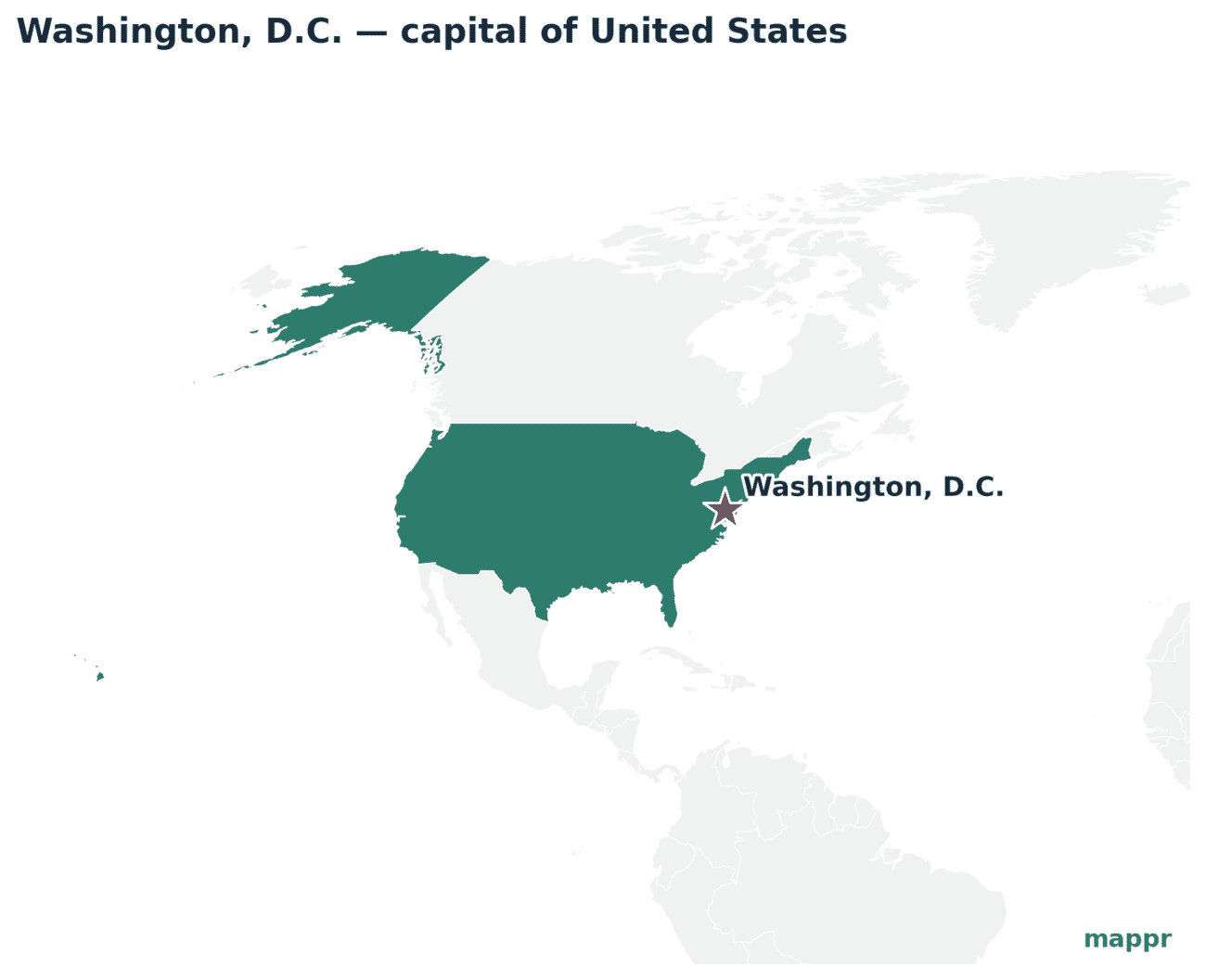 Map showing the location of Washington, D.C., the capital of United States