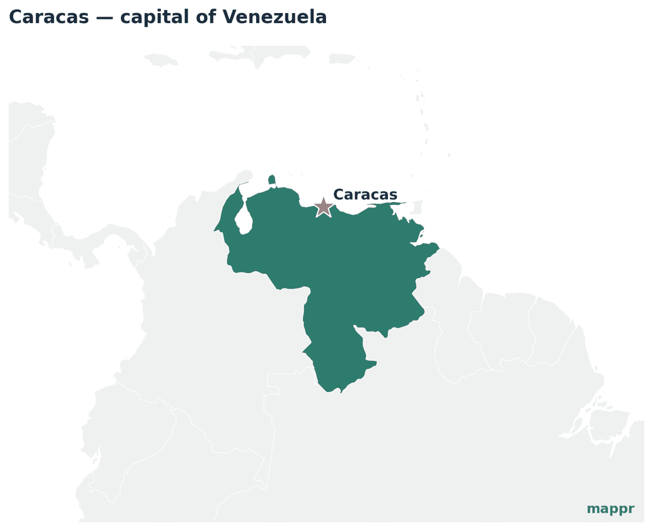 Map showing the location of Caracas, the capital of Venezuela