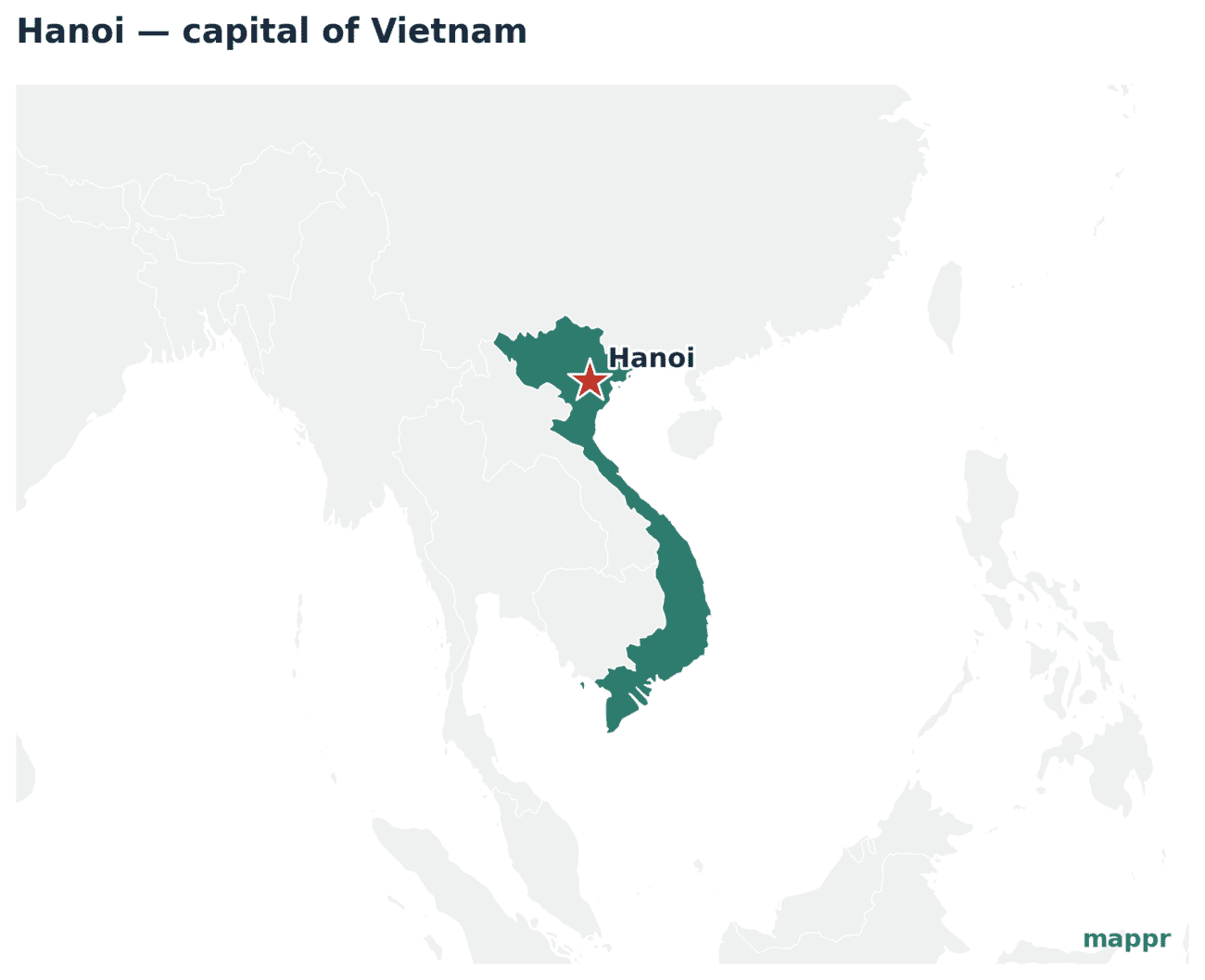 Map showing the location of Hanoi, the capital of Vietnam