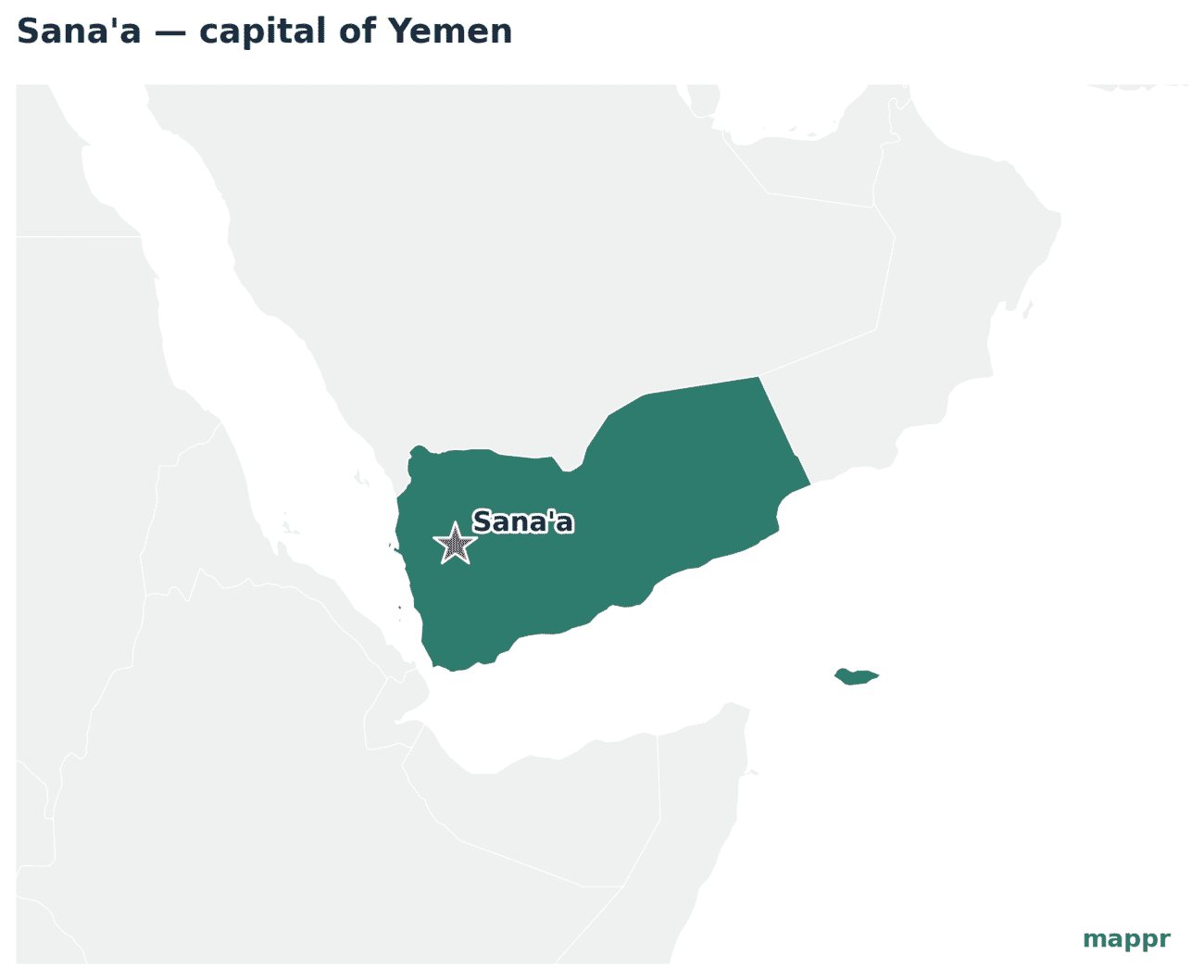 Map showing the location of Sana'a, the capital of Yemen