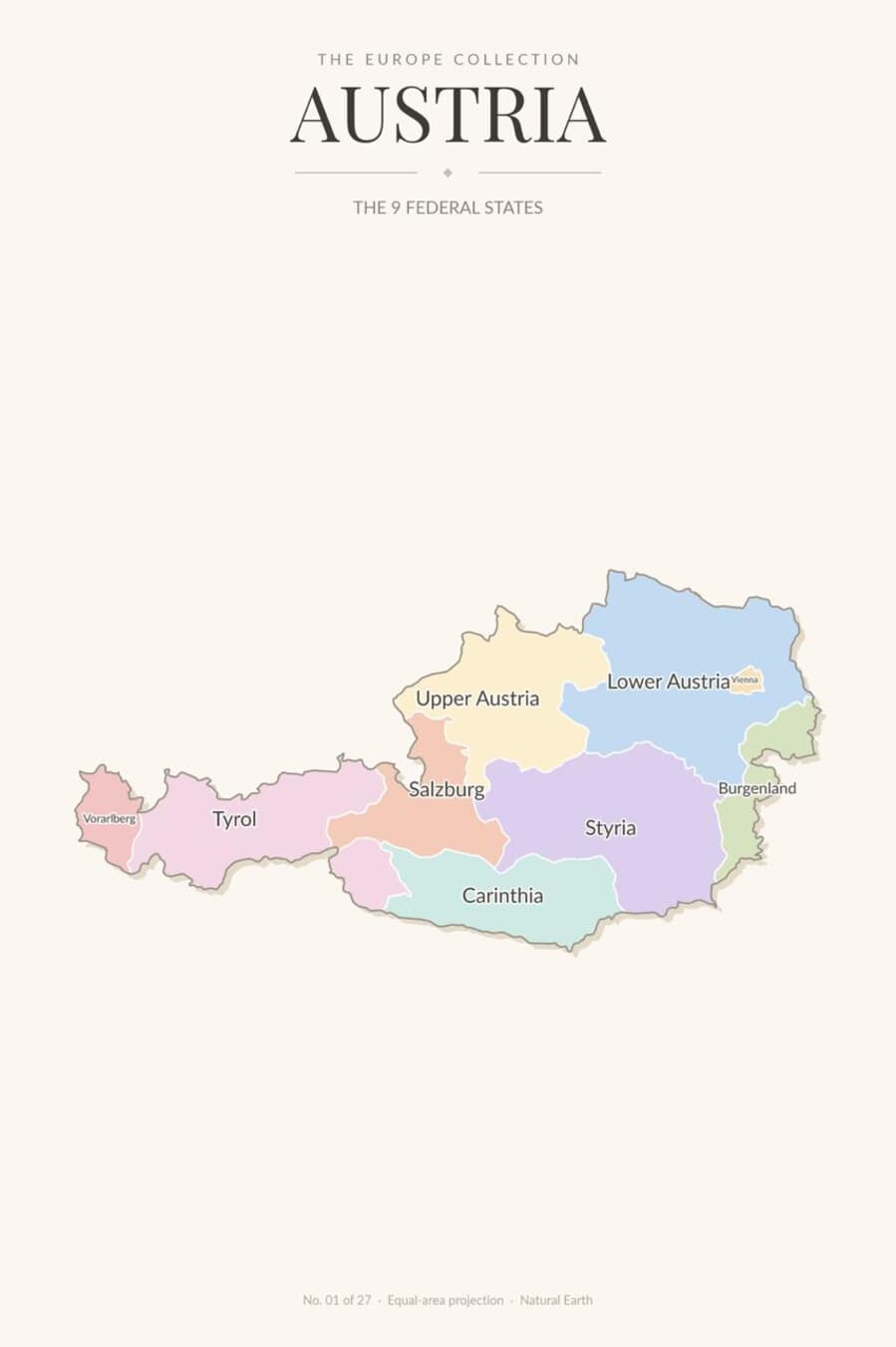 Map of Austria showing its 9 federal states
