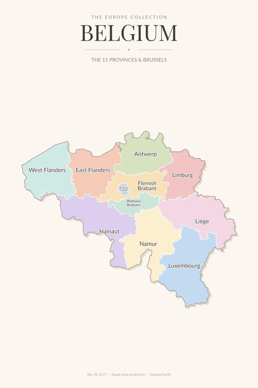 Map of Belgium showing its 11 provinces and the Brussels region