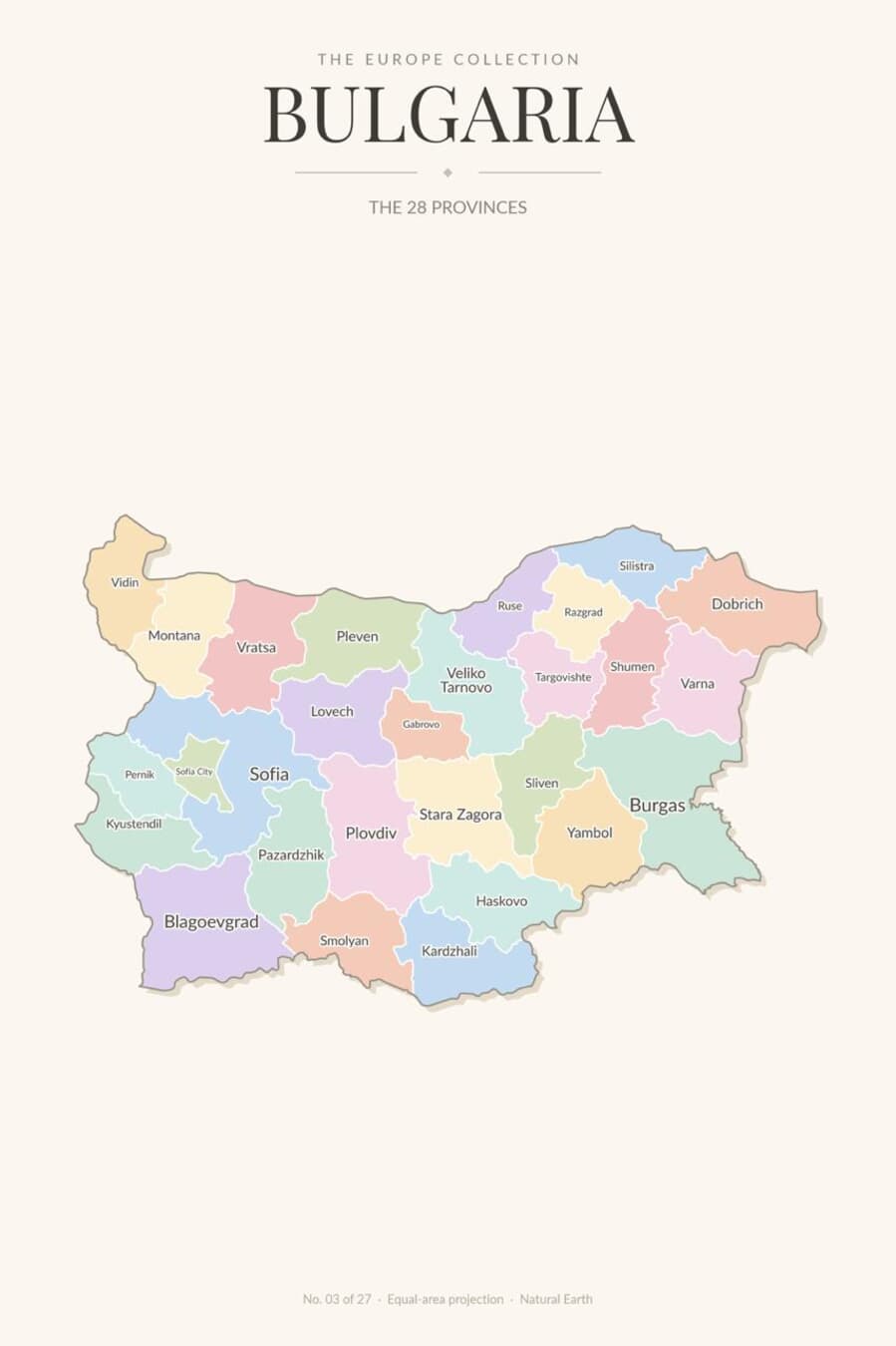Map of Bulgaria showing its 28 provinces