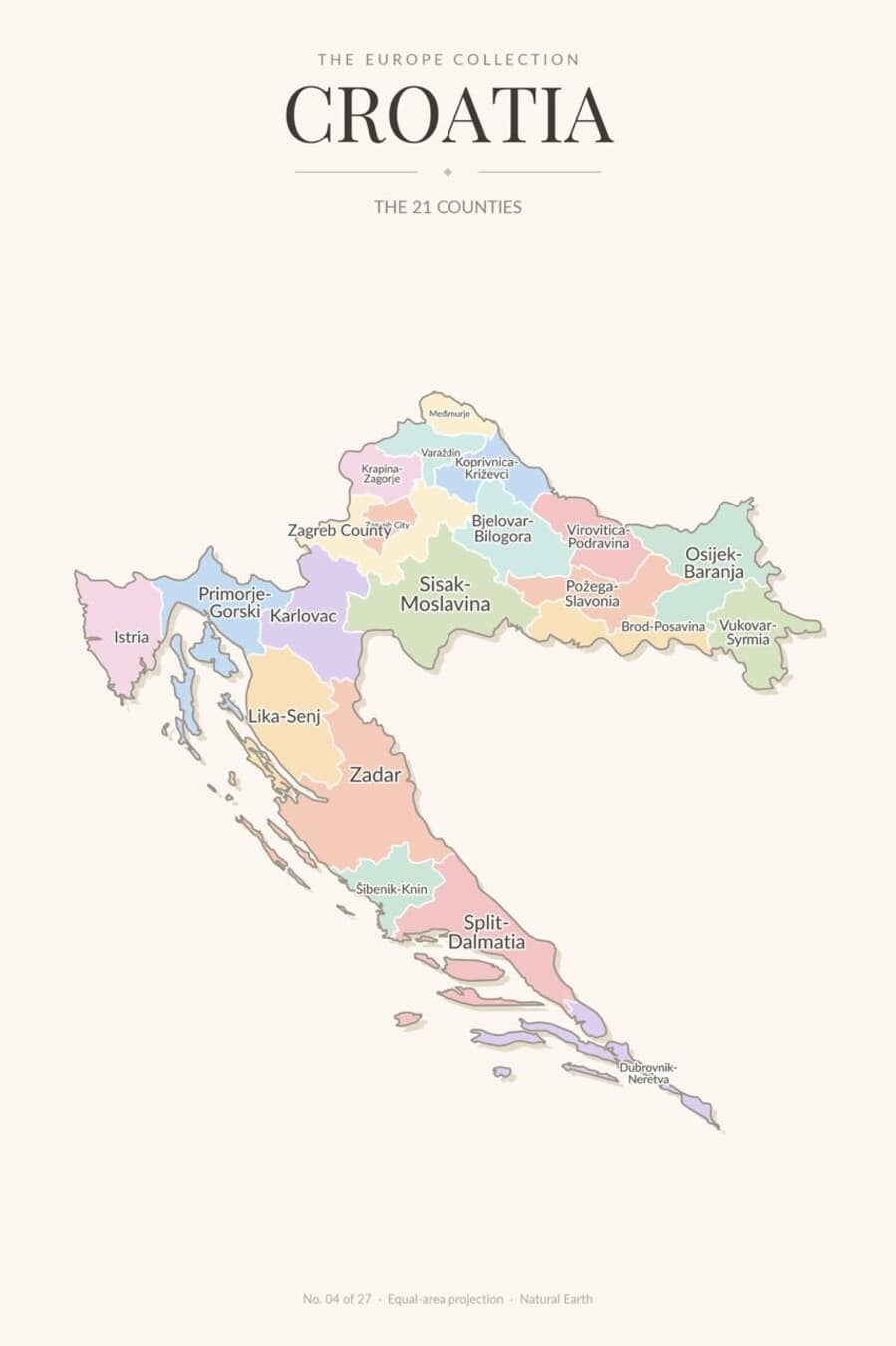 Map of Croatia showing its 21 counties