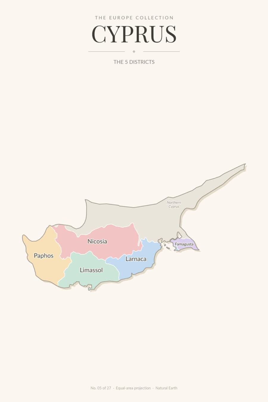 Map of Cyprus showing its 5 districts