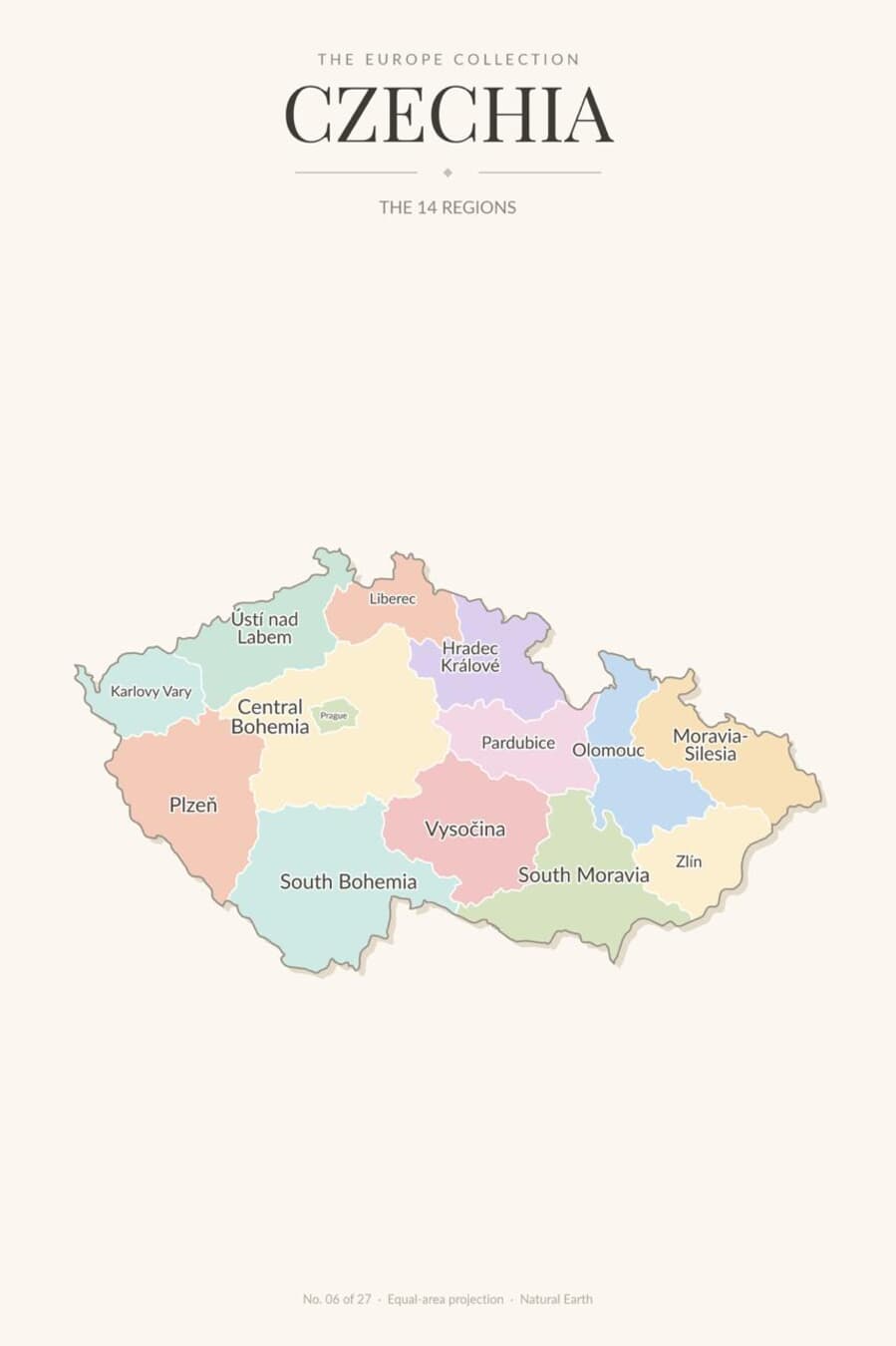 Map of Czech Republic showing its 14 regions