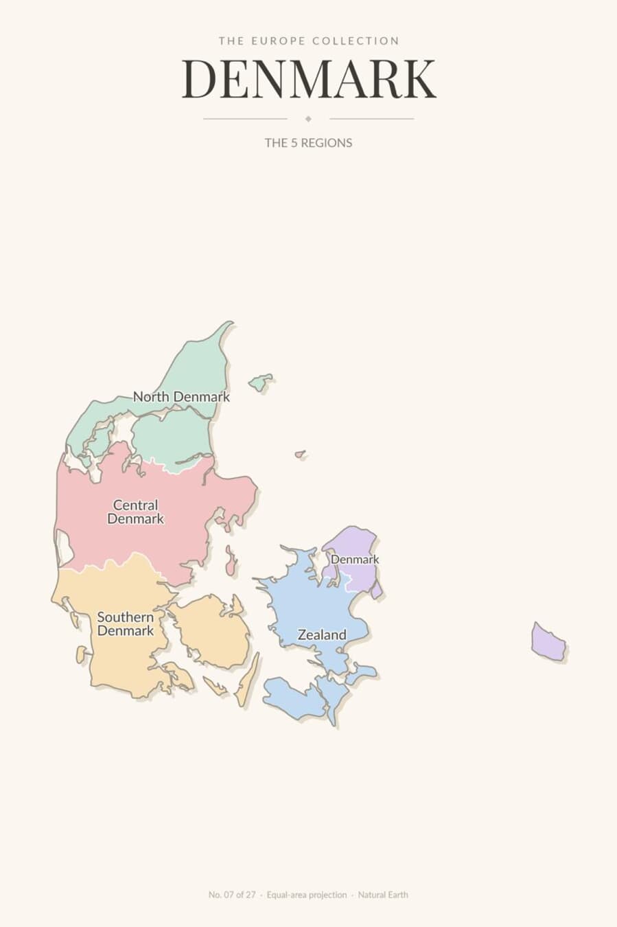 Map of Denmark showing its 5 regions
