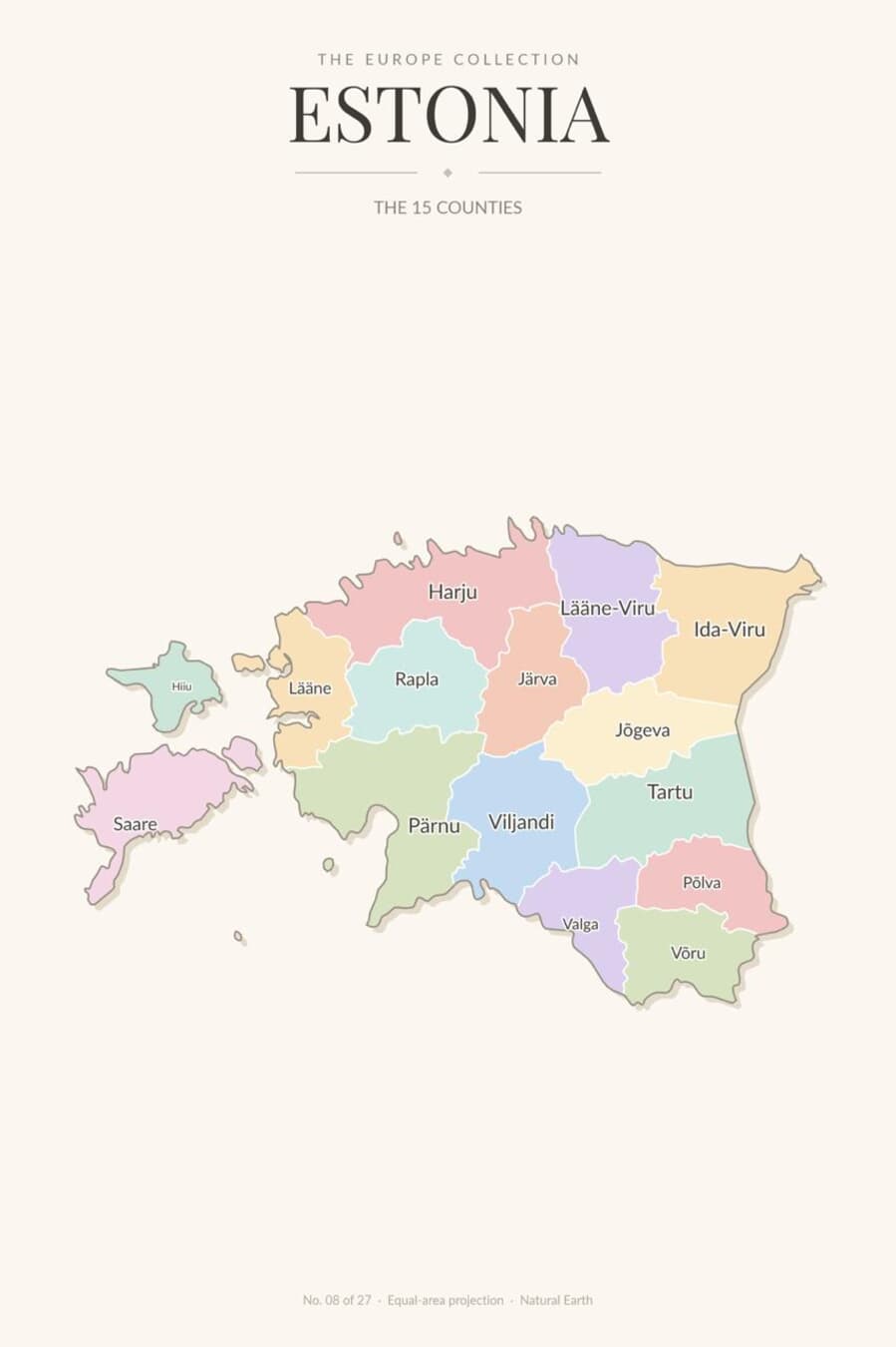 Map of Estonia showing its 15 counties