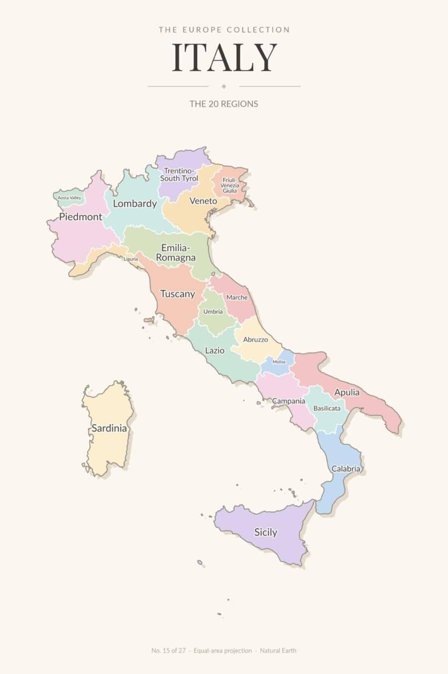 Map of Italy showing its 20 regions